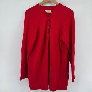 Anthropologie Women's Red Button Front‎ Long Sleeve Tunic Sweater XL Christmas